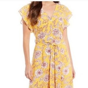 Alex Marie Mika Floral Print Midi Crepe Boho Cottagecore Dress